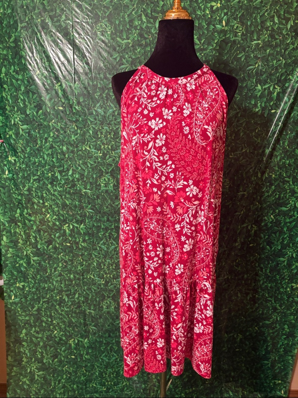 LOFT Red Paisley & Floral Halter Midi Dress